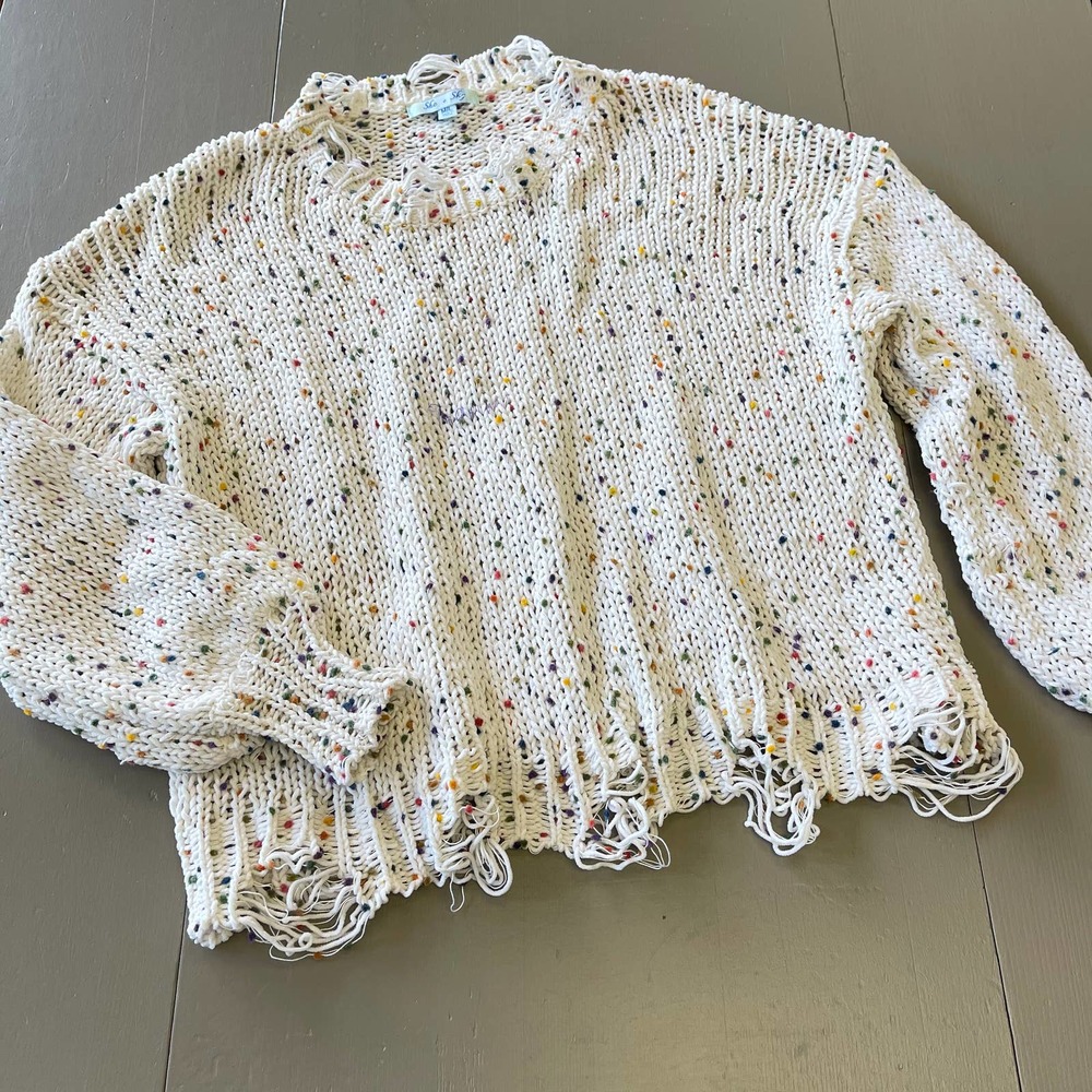 She + Sky Women's Sweater Print Distressed Sz M/L